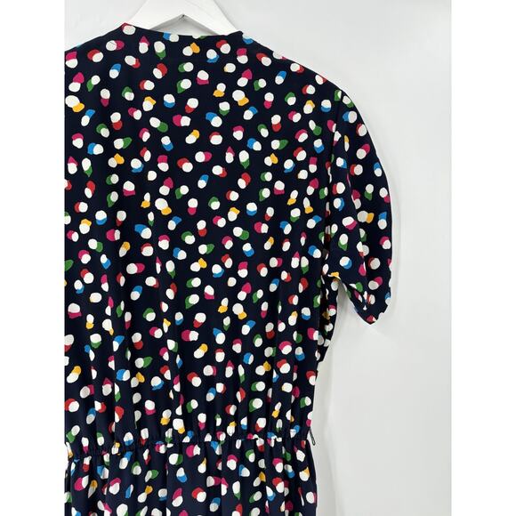 Liz Roberts Vintage Dress Womens Large XL Blue Polka Dot Pleated Button Front - Picture 10 of 15